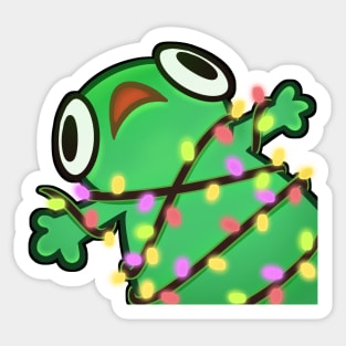 Froggie tangled in Christmas lights Sticker